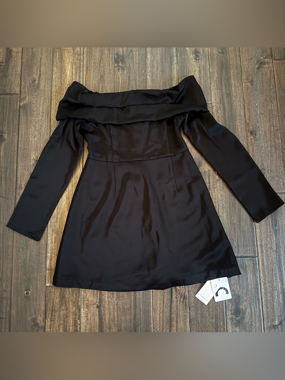 Commense Black Off Shoulder Long Sleeve Mini Dress Foldover Neckline L NWT